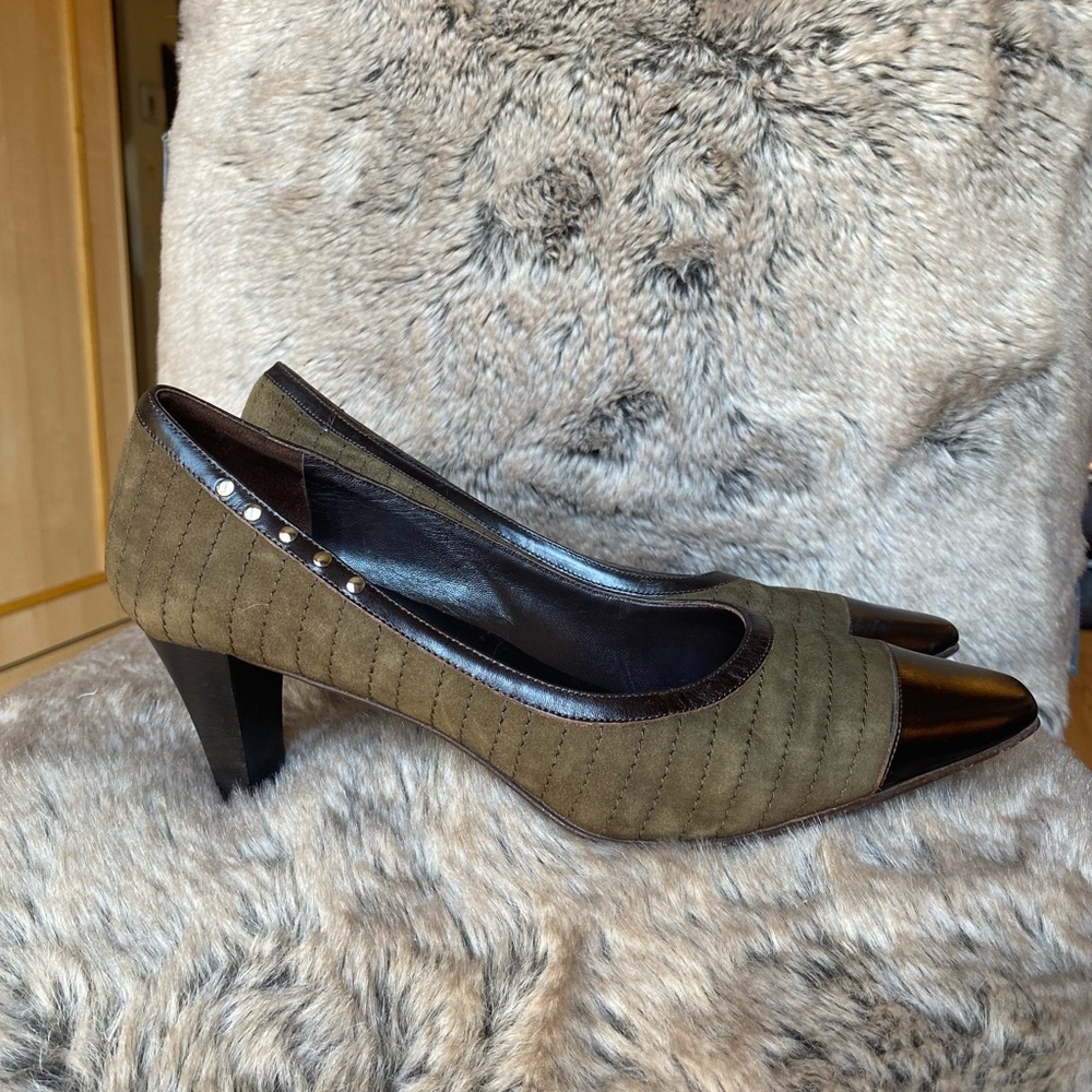 Valentina Rangoni Italy Brown Suede Leather Cap Toe Pumps Women’s 9 AA Narrow